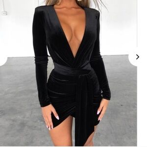 House of CB Black Velvet Mini Dress
